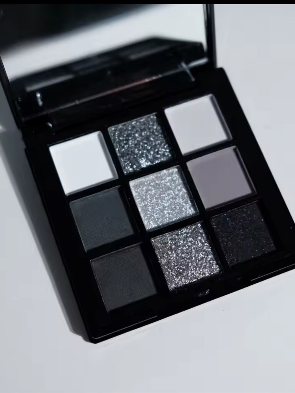 9 Colors Eye Shadow Palette, Dark Black Grey Silvery Color Shimmer Matte Finish
